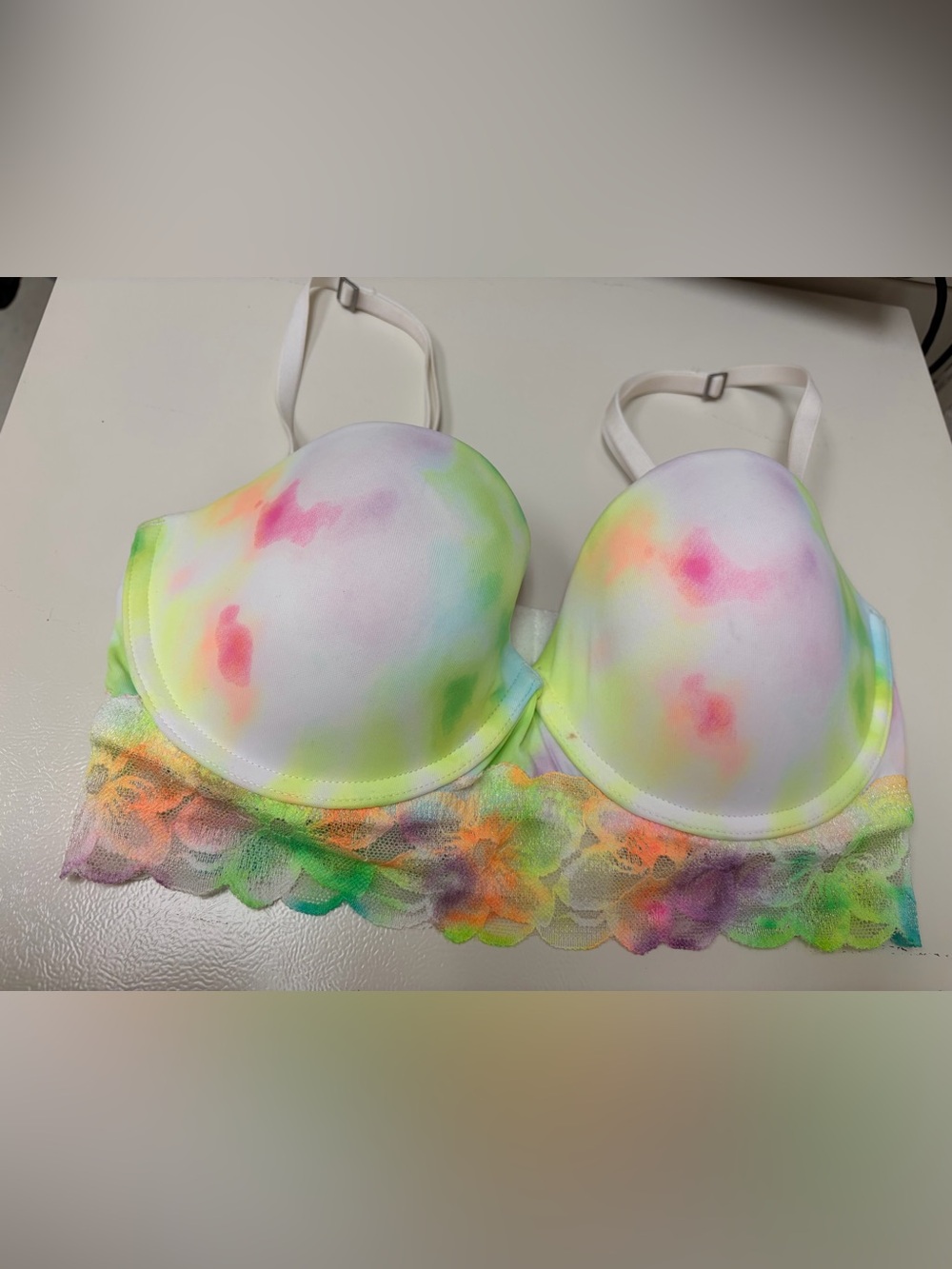 PINK Victoria's Secret Pastel Tie-Dye Lace Underwire Bra/ Bustier